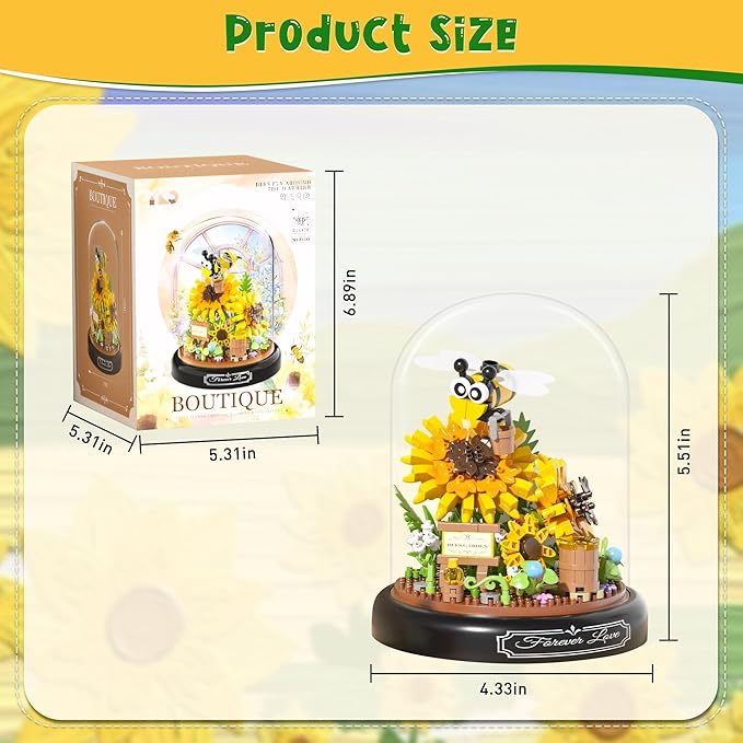 548 PCS Micro Brick Flower Bee Building Sets, Mini Blocks Animals Botanical Collection Blocks Model for Adult Toys, Home Decor and Office Art Creative Gift, for Teens Ages 6+ Kids