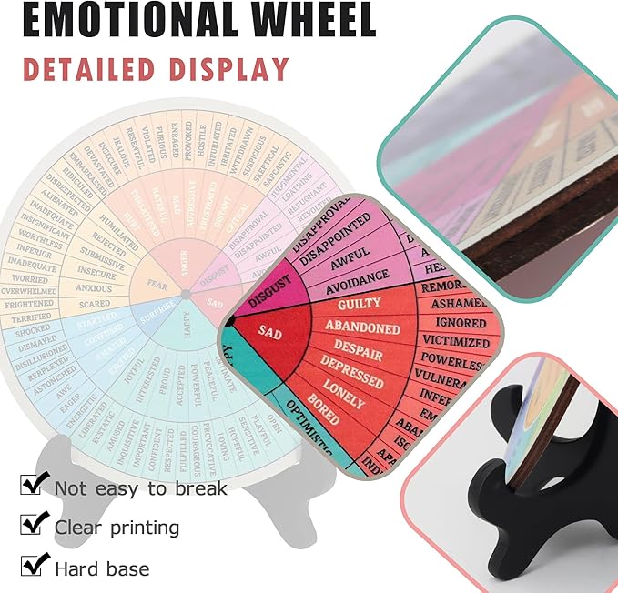 Emotion Wheel, Double-Sided Feelings Wheel with Stand, Counseling Office Must Have, Feelings Wheel Suitable for Therapy Office Decor School Counseling Office Must Have (ML, 1)