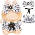 17cm Doll Clothes for Labubu - Luxury Chic Style Set for 17cm Dolls, Premium Doll Outfit with Accessories - White Plaid Tweed Dress + Black Necktie + Plaid Bow (Clothes Only)