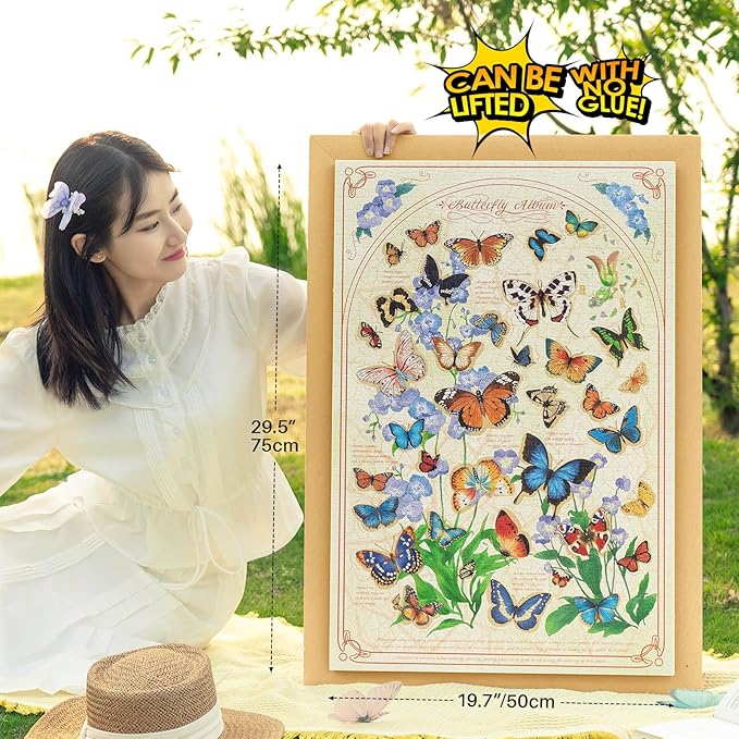 MOMIBOOK Puzzles for Adults 1000 Pieces Jigsaw Puzzles of Butterflies Whisper of Blossom, Pearlescent Butterfly Painting Image Challenging Hard Impossible Puzzle Unique Party Christmas Birthday Gifts