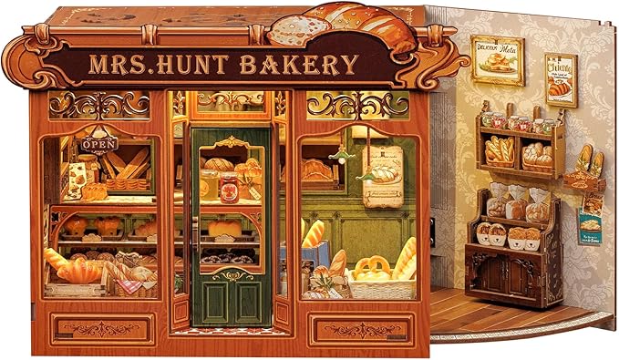 Fsolis Book Nook Kit - DIY Miniature Scene Kit for Adults 3D Wood Puzzles Tiny House Mini Craft Bookshelf Decor Gifts for Women Teenagers Book Lovers (MRS.Hunt Bakery)