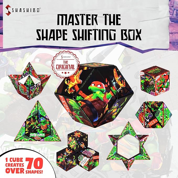 SHASHIBO Teenage Mutant Ninja Turtles Shape Shifting Box - STEM Magnetic Fidget Cube That Transforms Into Over 70 Shapes, Download Fun in Motion Toys Mobile App (Raphael)