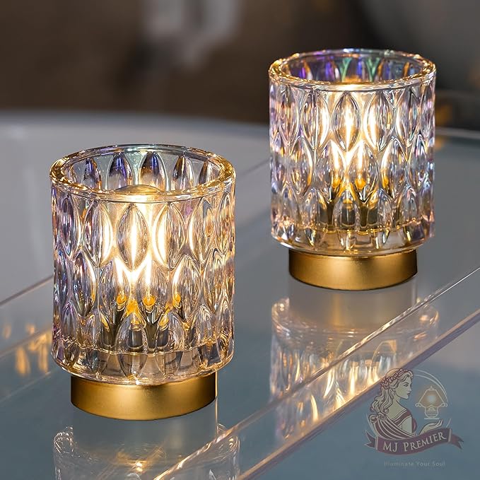 Battery Operated Table Lamps Timer, Mini Crystal Lamp for Area No Plug, Cordless Lamp with LED Bulb for Power Outage, Decorative Lamps for Tabletop/Corner/Entryway/Stairway/Bathroom/Fireplace (PEARL)