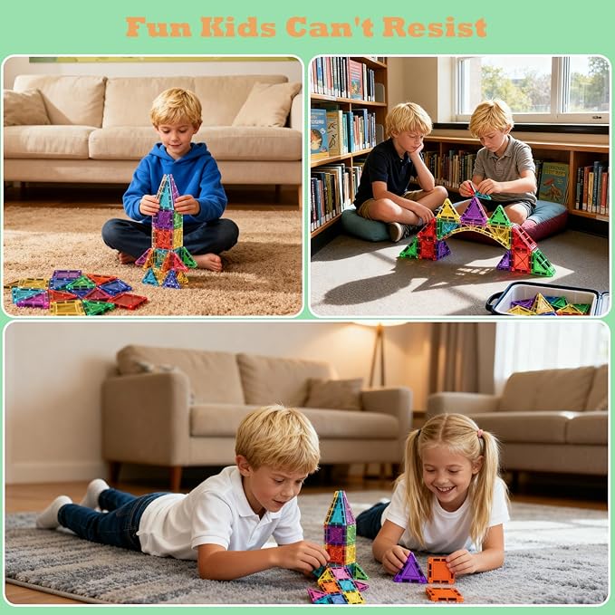 42PCS Mini Magnetic Tiles Building Blocks Set with Portable Iron Case, STEM Travel Toys for Kids Ages 3+, Educational Magnet Construction Puzzles for Boys and Girls,Toddler Puzzle Birthday Gift Toys