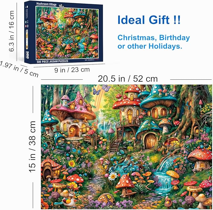 500 Piece Puzzles for Adults Mushroom Village 20.5 x 15 Inch 500 Piece Jigsaw Puzzles for Kids Adults Puzzles 500 Pieces for Adults Holiday Educational Challenge Toy
