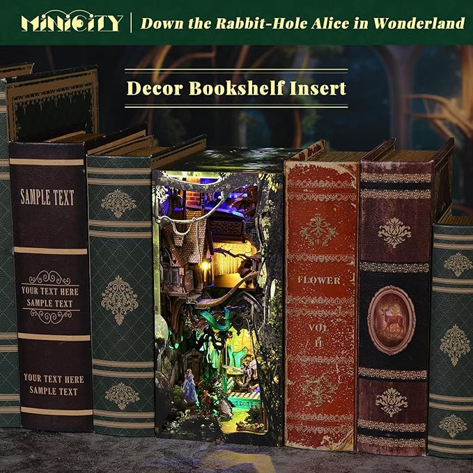 DIY Book Nook Kit, DIY Miniature Dollhouse with Lights for Adults and Teens (Down The Rabbit-Hole Alice in Wonderland)