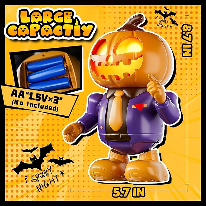 Halloween Pumpkin Dancing Robot Toy – Light-Up Musical Walking Figure, Party Decoration for Boys & Girls Ages 3-8, Fun Holiday Gift
