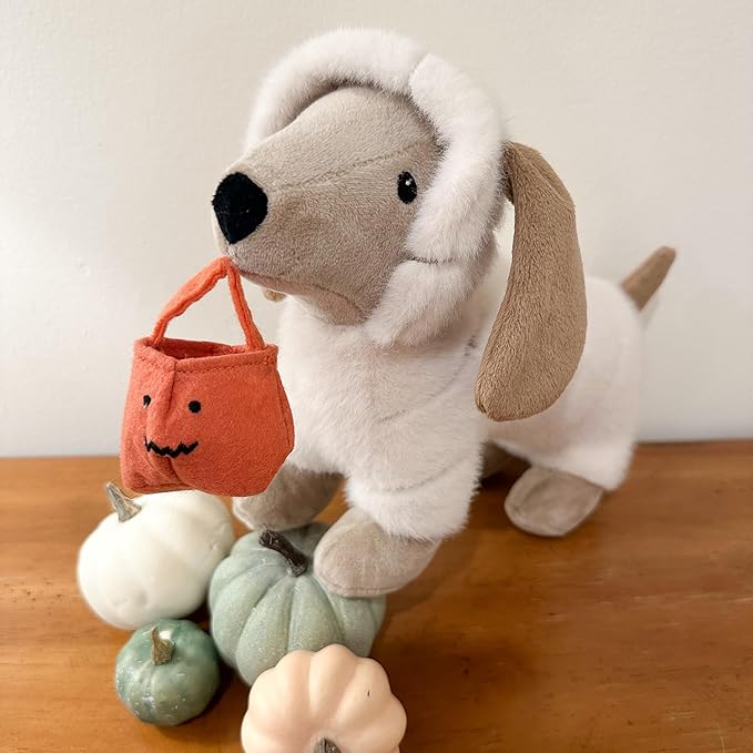 MON AMI Mummy Puppy Plush Toy – 10” Halloween Stuffed Animal Plushie with Bandage Fur & Trick-or-Treat Bag | Cute Mummy Dog for Kids, Toddlers & Festive Decor | Perfect Cuddle Buddy