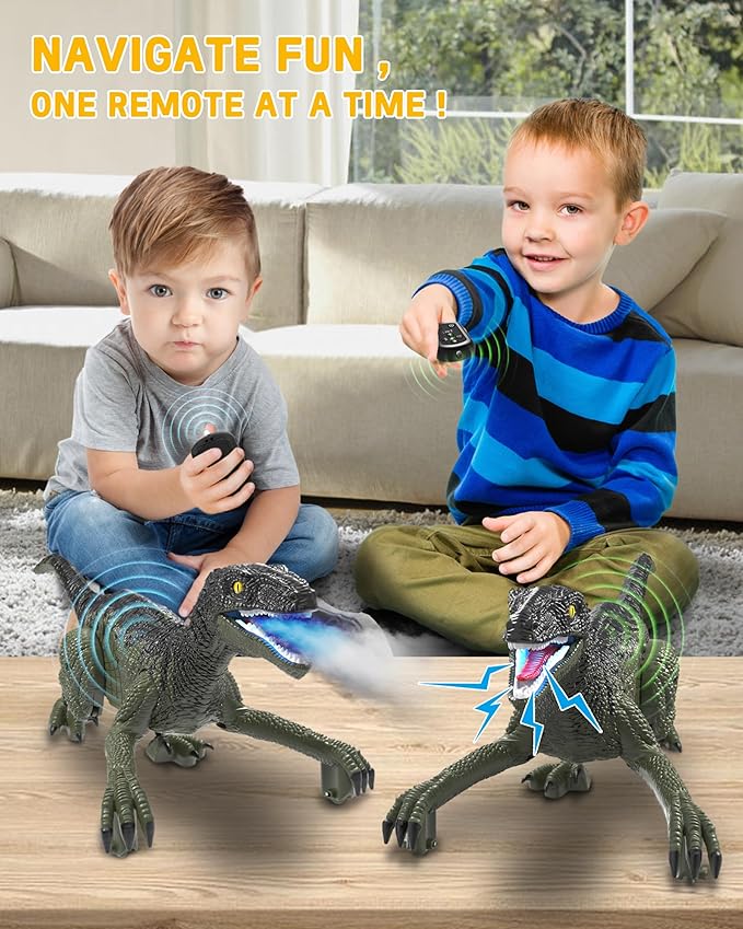 Eulogia RC Dinosaur Car for Kids, Walking Dinosaur Toy with 2-in-1 Remote, Gesture-Sensing & Remote Control Dino Car with Light, Spray, Roaring Sound, Robot Dino Pet Toys Gift for Boys Girls