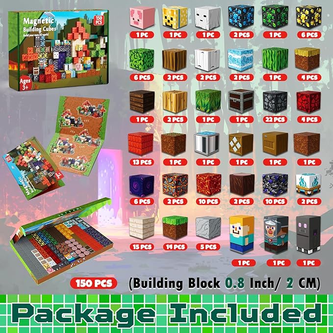 Magnetic Blocks - 150PCS Magnetic Building Blocks Toys Forest Portal Magnetic Cubes - Magnetic Toys for Montessori Toddler Birthday Gifts -STEM Construction Toys for Kids Ages 3+ for Boy & Girl