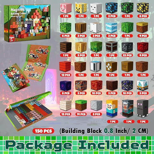 150 PCS Magnetic Blocks - Magnetic Building Block for Kids Ages 4-8 8-12, Magnet Blocks Cubes Tiles Constructions Toy for Girl Boy, STEM Montessori Stacking Toy, Sensory Play Halloweens Birthday Gifts