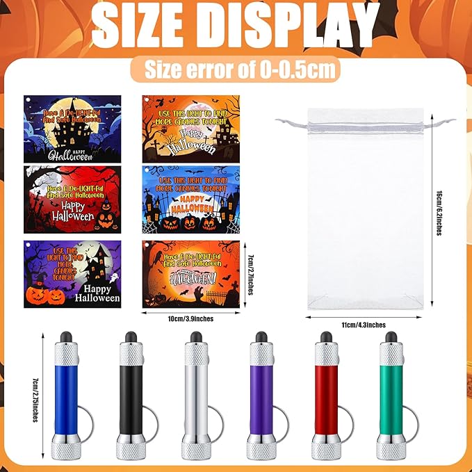 24 Sets Halloween Gifts Bulk Flashlights Set with Happy Halloween Card for Night Trick or Treat Party Favors