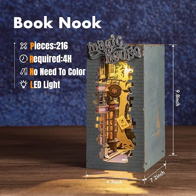 Rolife LED Book Nook Kit-Decorative Bookend Stand-3D Wooden Puzzle for Adults-Bookshelf Insert Booknook-Room Decor for Teen Girls Boys Women Men