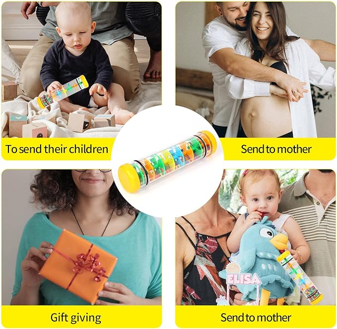 Rainmaker 8 inch Mini Rain Stick for Babies Rattle Tube Rain Stick Shaker Music Sensory Auditory Instrument Toy for Baby Child Girl (8 inch Yellow)
