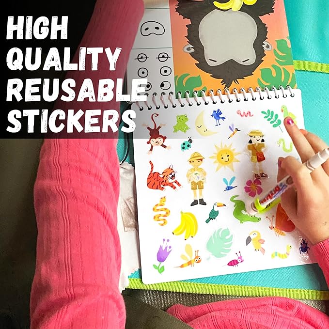 Totebook Kids Travel Educational Activity Book with Washable Markers - Car and Airplane Activities, Learning Toys for Toddlers- Reusable Stickers for Ages 4, 5, 6 (Jungle & Extra Ocean Book)