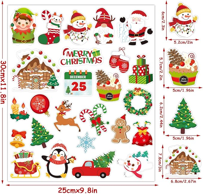 MARFOREVER 25 Pcs Christmas Window Gel Clings, Xmas Santa Claus Snowman Gingerbread Man Snowflake Penguin Thick Window Clings Decals for Classroom Nursery Home Christmas Holiday Party Decorations