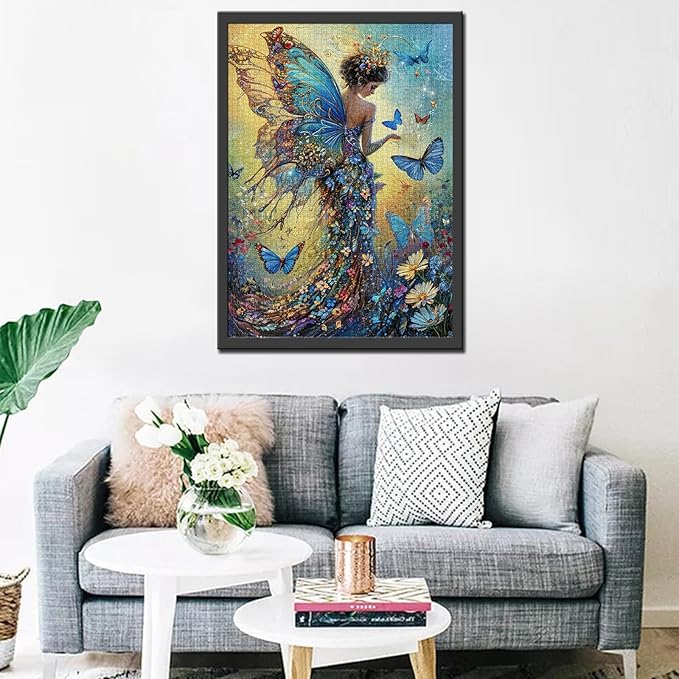 Tucocoo Beautiful Pixie Fairy Jigsaw Puzzles for Adults 1000 Pieces, Blue Butterfly Elf Art Jigsaw Puzzle 20 x 27 Inch Colorful DIY Puzzles for Home Decoration, Family Puzzle Perfect for Game Nights