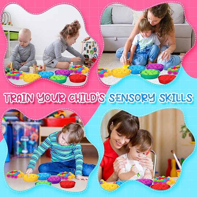 Leitee 71 Pcs Sensory Bin Filler Include 60 Hedge Balls 4 Tweezers 2 Scissors Clips 5 Cups Fine Motor Skills Toys Set for Boys Girls Early Education and Counting Sorting Training(Blue,Classic)