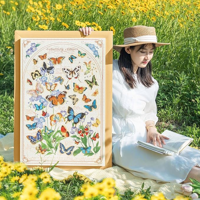 MOMIBOOK Puzzles for Adults 1000 Pieces Jigsaw Puzzles of Butterflies Whisper of Blossom, Pearlescent Butterfly Painting Image Challenging Hard Impossible Puzzle Unique Party Christmas Birthday Gifts
