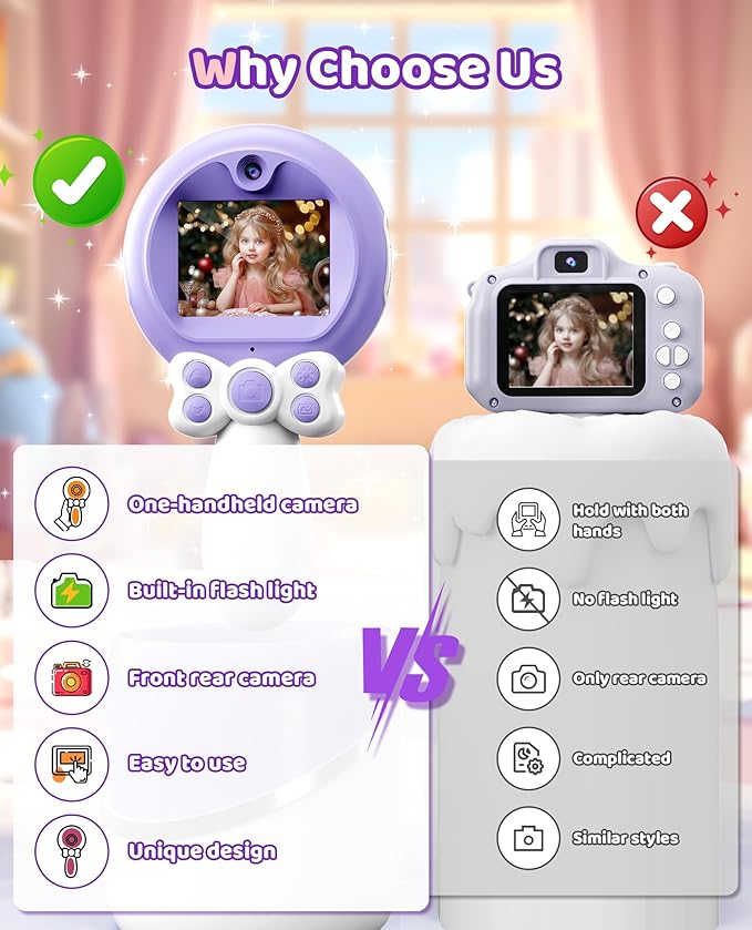 TEKFUN Kids Camera Toy for Girls - Birthday Girl Gifts with Magic Wand Design - Digital Video Camera for Kids with 32GB SD Card - Easter Basket Essentials for Girl 2 3 4 5 6 Year Olds, Purple