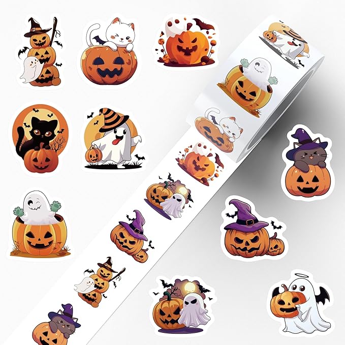 500PCS Halloween Pumpkin Theme Stickers, Vinyl Waterproof Holiday Stickers,Halloween Goodie Bag Stuffers, Teens Party Favors Gifts Party Supplies Decorations