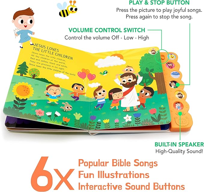 Dance with Jesus Christian Sound Books for Kids - 6 Bible Songs - Christening, Baptism Gifts for Boys and Girls - Religious Toys, Interactive Music Books for Toddlers - Baby Dedication
