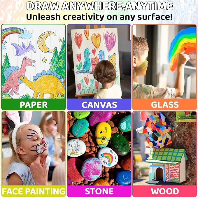 Solid Tempera Paint Sticks 48 Colors, Washable Paint Sticks Bulk, Quick Drying, Non-Toxic, Rainbow Colors Tempera Stick for Kids Toddler, No Mess Art Supplies for Paper Wood Glass Ceramic Canvas