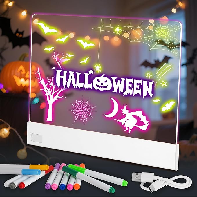 Doodle Glow, Led Drawing Board for Kids Aged 3 Above (Rechargeable Style),13.2"X10",7 Colors Doodle Glow Drawing Board, Include Led Board with Stand, 12 Markers, USB Cable