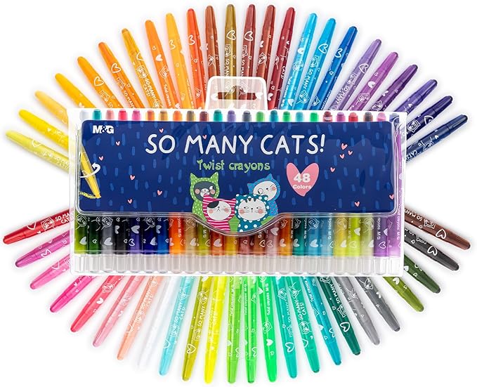 M&G 48 Pcs Twist Crayons 48 colors Twist Gel Crayons for Kids Toddlers,Non-Toxic Crayons Set for Toddlers Children Coloring, Ideal for Paper Gass