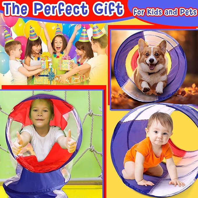 4 Pcs Multicolored Play Tunnel for Kids Crawl and Explore Tent 6ft Pop up Baby Crawl Play Tunnel with See Through Mesh Sides for Toddler Indoor Outdoor Crawling Game