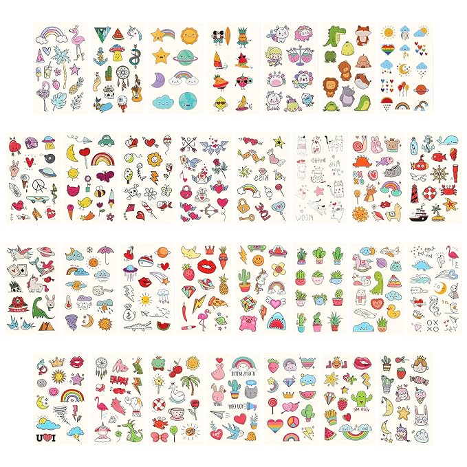 Metker Temporary Tattoos for Kids - 90 Sheets 1000+ Designs | Waterproof Temporary Tattoos toys for Birthday Party Favors, Group Activities | Educational & Safe Skin Art