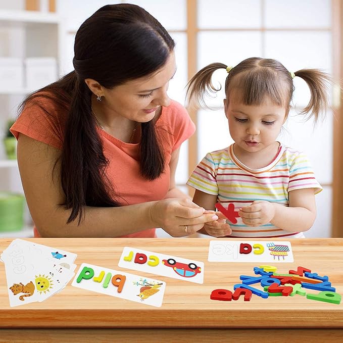 FLYINGSEEDS See and Spell Learning Toys, CVC Word Builders with Sight Words Flash Cards Kindergarten, Educational Toys for Toddler 2 3 4 Year Old Boys Girls - Gifts for Kids
