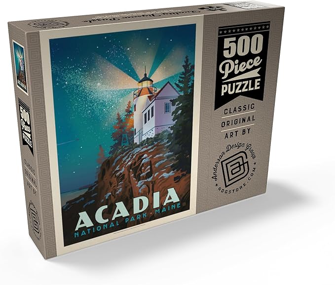 MyPuzzle Acadia National Park: Lighthouse at Night - Premium 500 Piece Jigsaw Puzzle for Adults