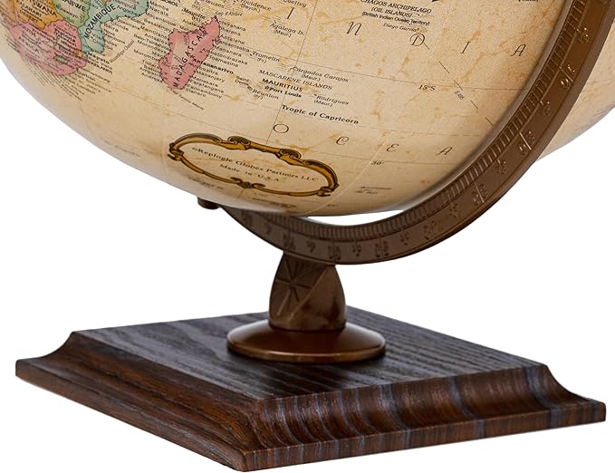 Replogle World Classic Globe, 12" Desktop World Globe For Home or Office Desk Decor, Raised Relief, Up-to-date Cartography, Made in the USA, Antique (Brown B)