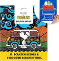 Ooly X Peanuts Scratch Art Kit - 12 Cards Featuring Snoopy, Woodstock and The Gang, Scratch Art Set Gifts for Kids, Travel-Friendly Craft Kit, Scratching Tool Included