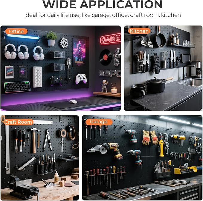 INCLY 90PCS Pegboard Wall Organizer, 6 Pack Metal Peg Board Panels with 1/4" Pegboard Hooks Accessories Kit, Black Peg Board for Walls Home, Garage Tool Storage, Workbench Organization