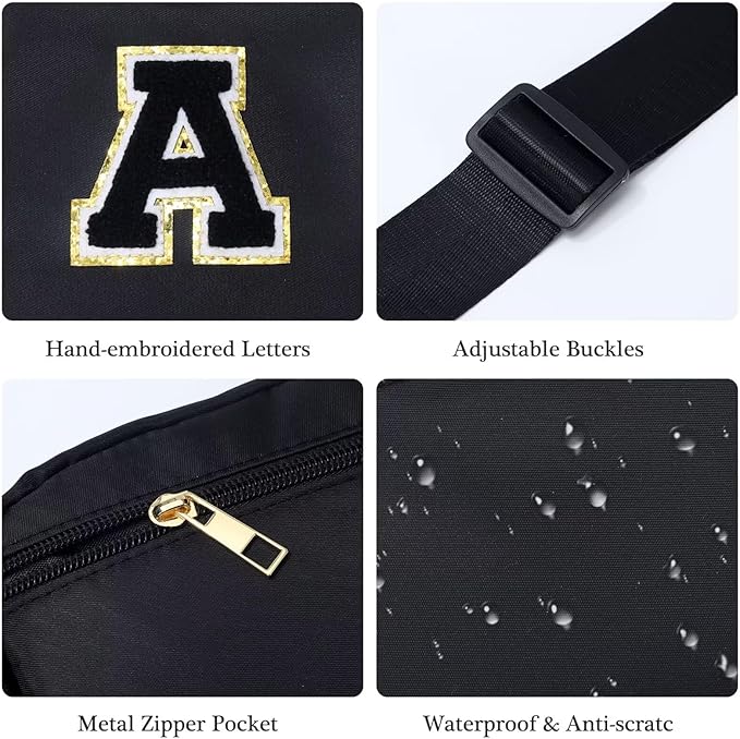 YOOLIFE Initial Belt Bag - Crossbody Bag for Women - Black Monogrammed Everywhere Belt Bag
