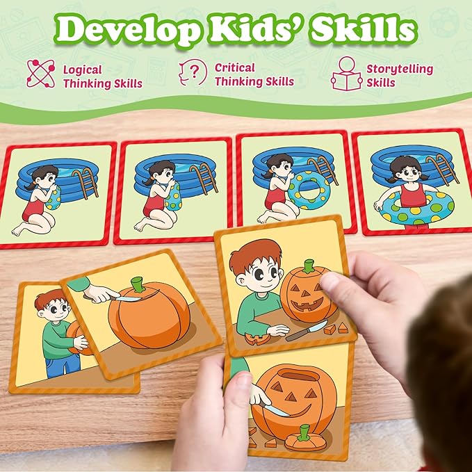 Sequencing Cards,Sequence Board Game for Kids,Speech Therapy Materials Toys for Autism,Story Storytelling,Social Skills,Sentence Building,Preschool Learning Activities,Classroom & Homeschool