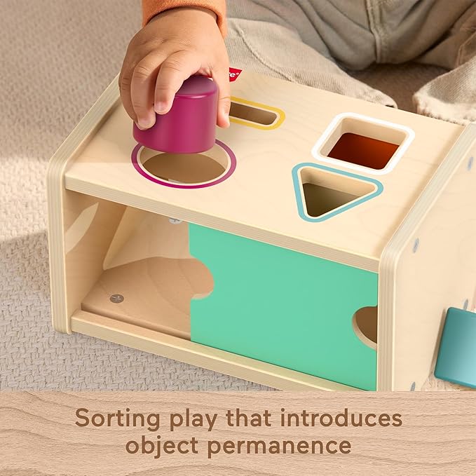 Fisher-Price Wood Montessori Toy Object Permanence Box Sort & Find, American Montessori Society Seal of Excellence, Wooden Shape-Sorter Learning Activity for Baby Ages 1+ Years (Amazon Exclusive)