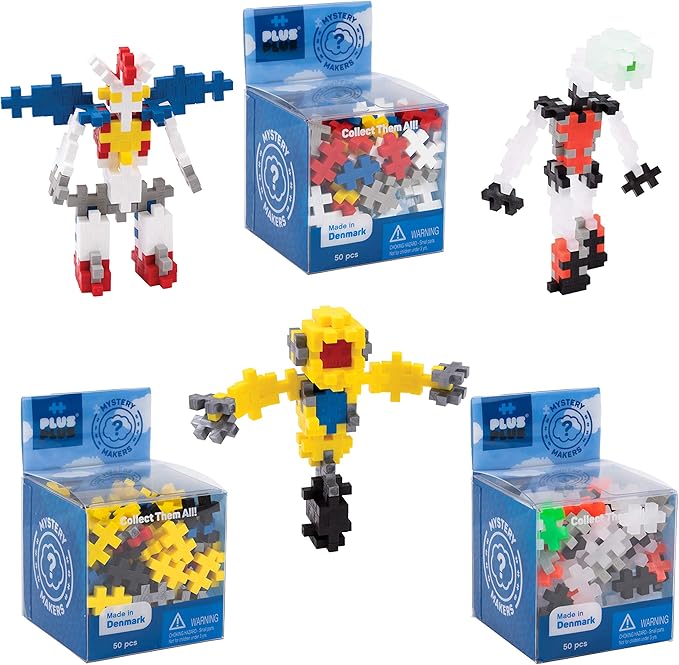 PLUS PLUS – Set of 3 Mystery Makers – Robots, Bundle 2 – Construction Building STEM | STEAM Toy, Interlocking Mini Puzzle Blocks for Kids