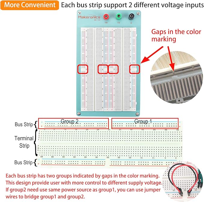 Makeronics 1660 Tie-Points Solderless Breadboard with Blue Aluminum Back Plate for Circuit/Arduino/Raspberry Pi Prototyping