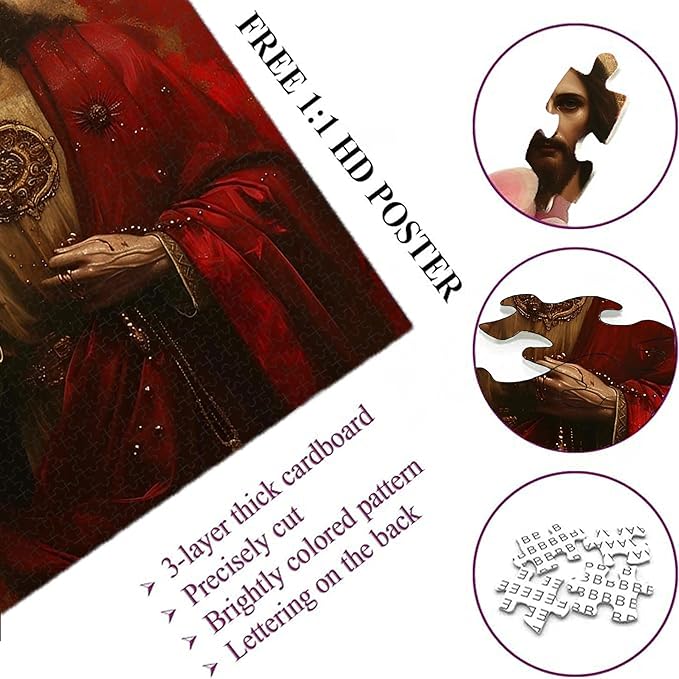1000-piece Red Jesus Christ-Religious Classics Adult Wooden Puzzle, Intellectual Challenge, Stress-Relieving Puzzle, Relaxing Family Activity, Decoration, Size: 29.5 x 19.7 in