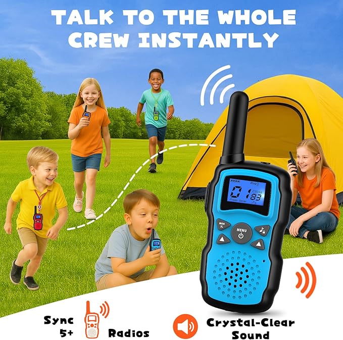 Wishouse Walkie Talkies for Kids Adults Long Range,Xmas Birthday Gift for 4 5 6 7 8 9 10 Year Old Boys Girls,Hiking Camping Gear Toys with Lamp,Lanyards,VOX,Easy to Use,4 Pack(No Battery No Charger)