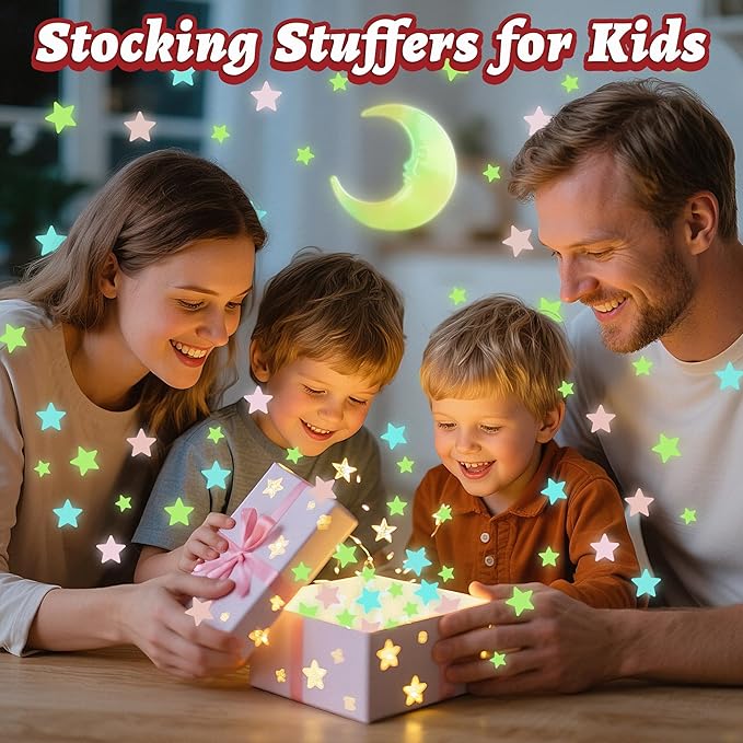 302 Pcs Glow in The Dark Stars Stickers for Ceiling Colorful Luminous Ceiling Stars Glow in The Dark,Adhesive Star Stickers Wall Decor,Perfect for Kids Room,Birthday Gifts Christmas Stocking Stuffers