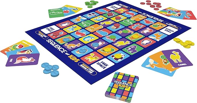 SEQUENCE for Kids -- The 'No Reading Required' Strategy Game by Jax and Goliath, Multi Color, 11 inches (2-4 players) (Packaging May Vary)