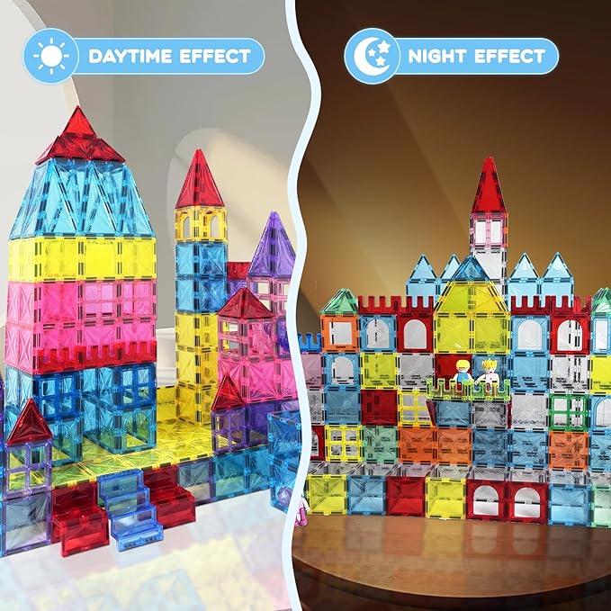 Magnetic Tiles, 100PCS Magnetic Blocks Set, 4D Diamond Magnet Building Blocks, STEM Preschool Educational Magnet Toys Gift for Kids, Boys and Girls 3 4 5 6 7 8+ Year Old