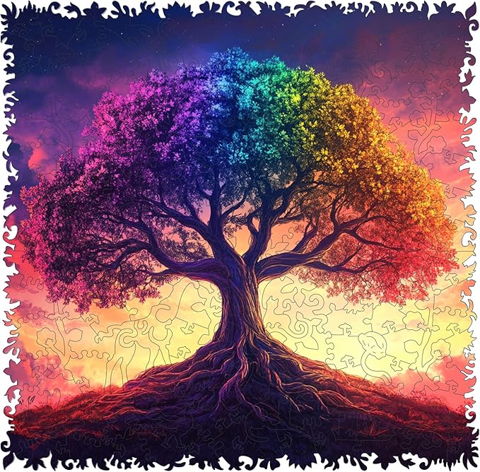 Ruikiyart Wooden Puzzles for Adults, 5MM 200 Pieces Color-Tree of Life Wooden Jigsaw Puzzles, Plant Unique Shaped Puzzle Gifts for Adults and Kids on Thanksgiving, Family Puzzle Games(11.3"*11.1")