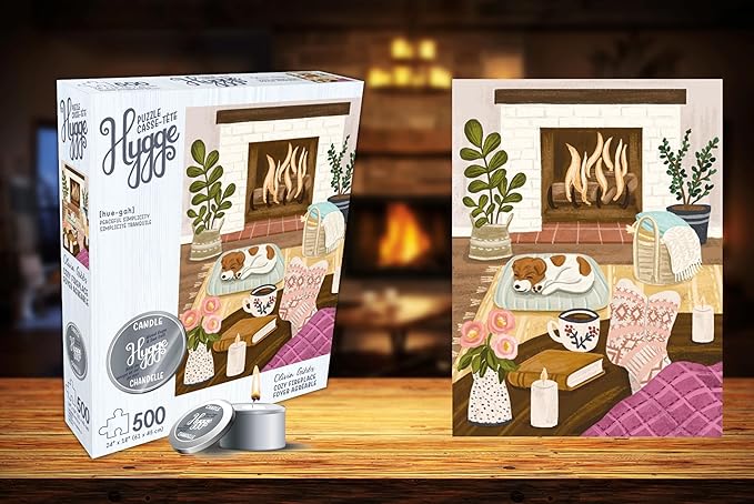 500 Piece Puzzle for Adults Hygge Collection Cozy Fireplace by Olivia Gibbs Blueboard Puzzle Jigsaw + Bonus Candle KI Puzzles from Playview