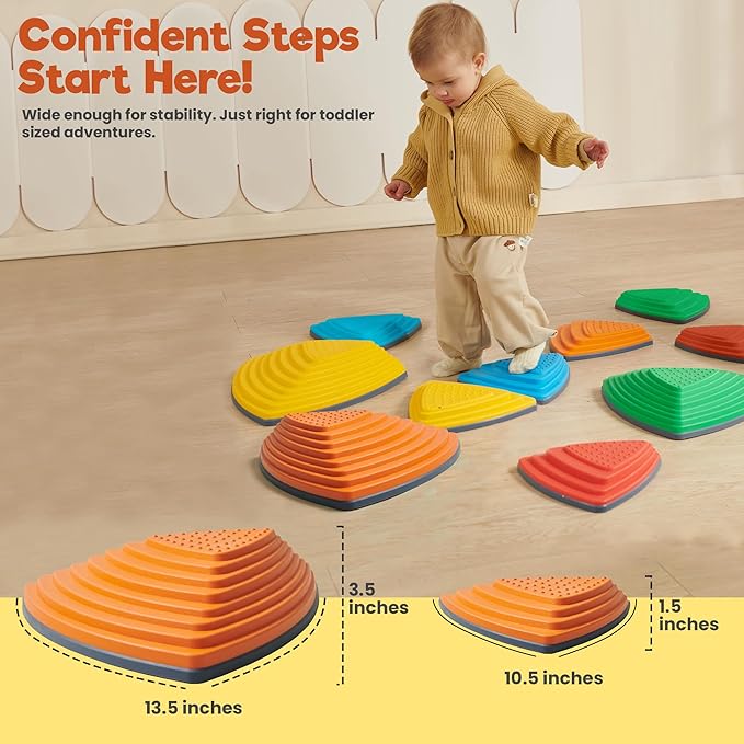 Stepping Stones – Indoor & Outdoor Obstacle Course Toys for Kids – Montessori Sensory & Motor Skill Development, Coordination & Active Play – Textured Educational Play Set