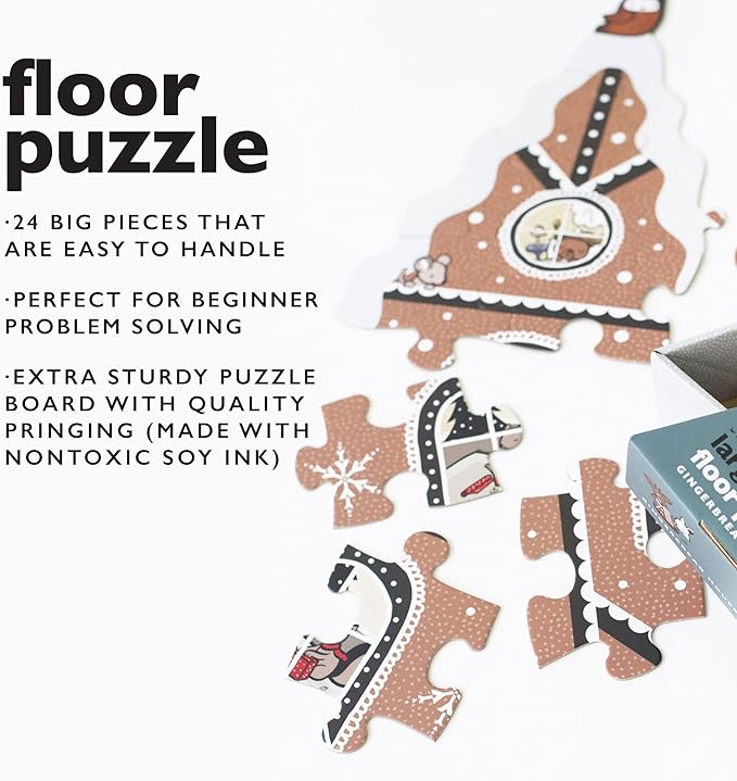 Wee Gallery Floor Puzzle, 24-Piece Jumbo Jigsaw Puzzles for Toddlers, Early Learning Activity, Cognitive and Fine Motor Skills Development, Learning Toys for Toddlers, Gingerbread House